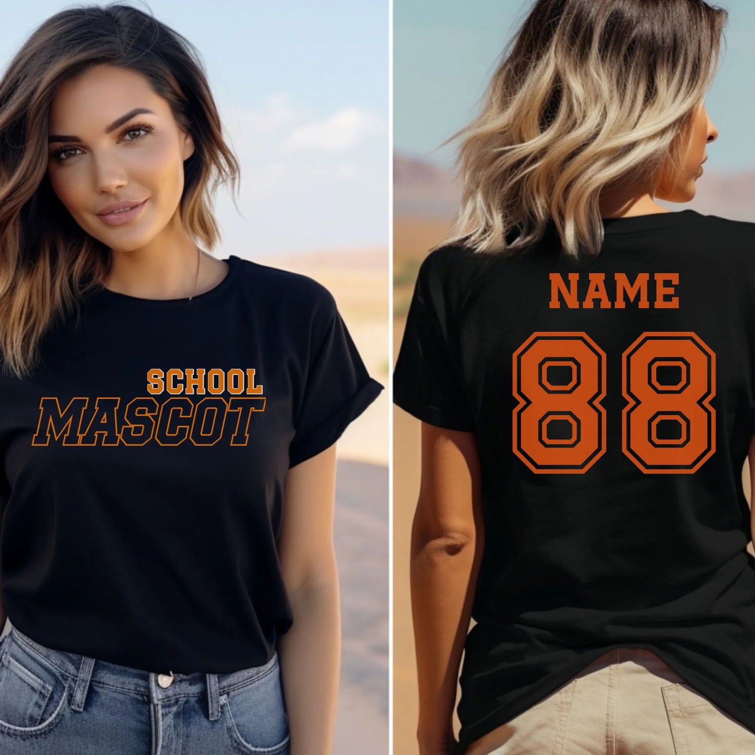 Custom School Spirit Shirt With School and Mascot with Outline Design on a Unisex T-Shirt