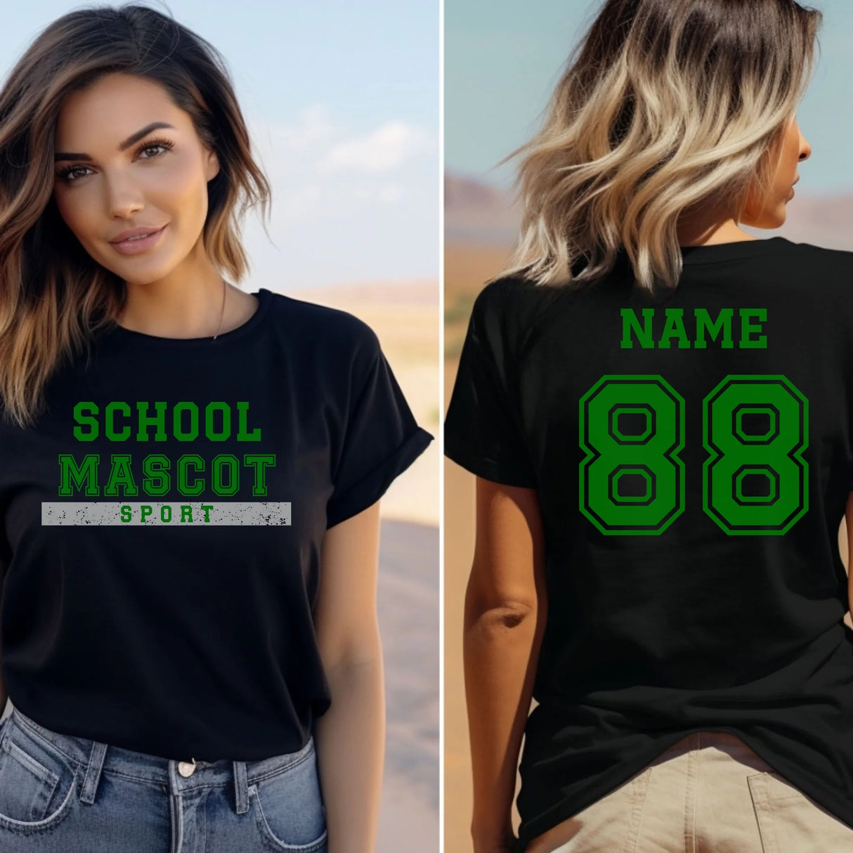 Custom School Spirit Shirt With Mascot & Sport Name With Bold Varsity Design on a Unisex T-Shirt