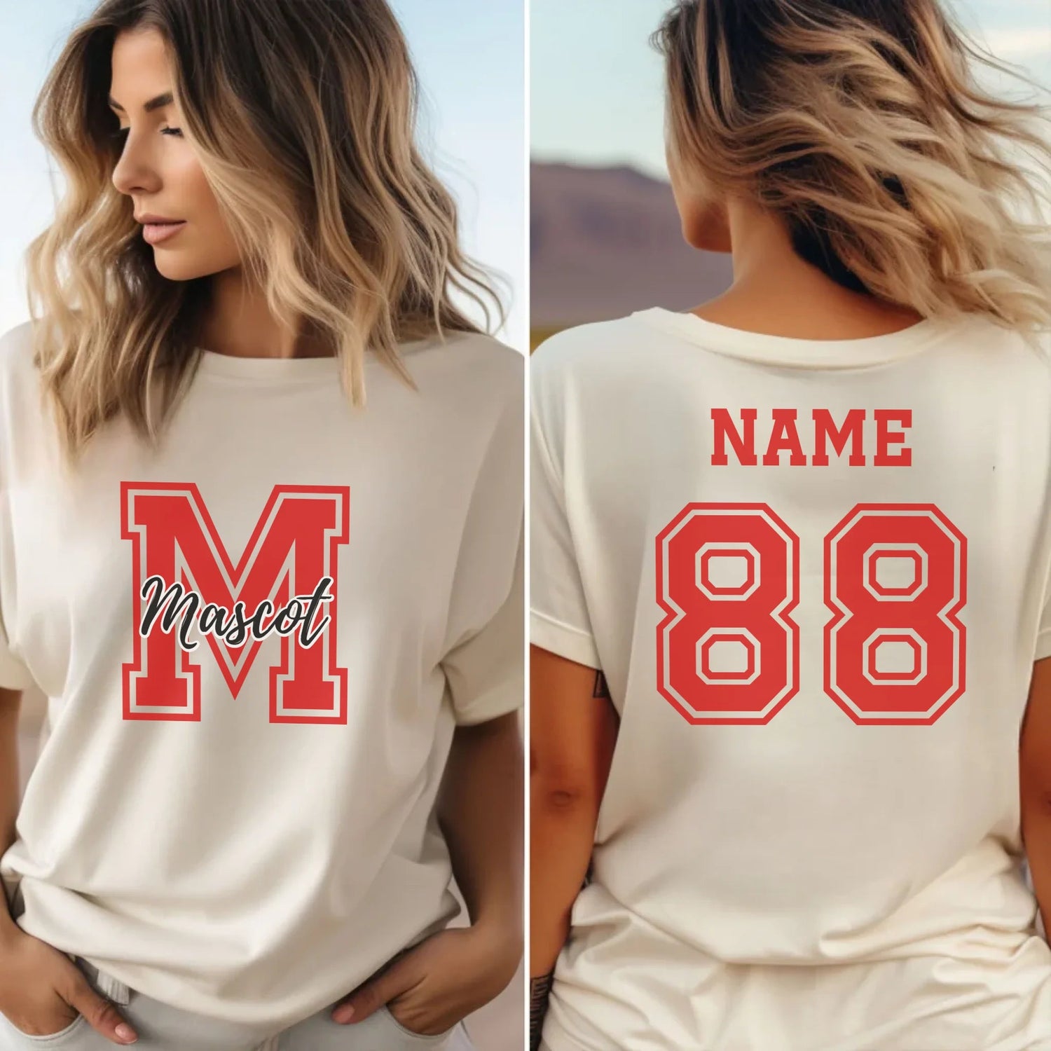 Custom School Mascot Shirt With Large Initial and Mascot Name on a Unisex T-Shirt