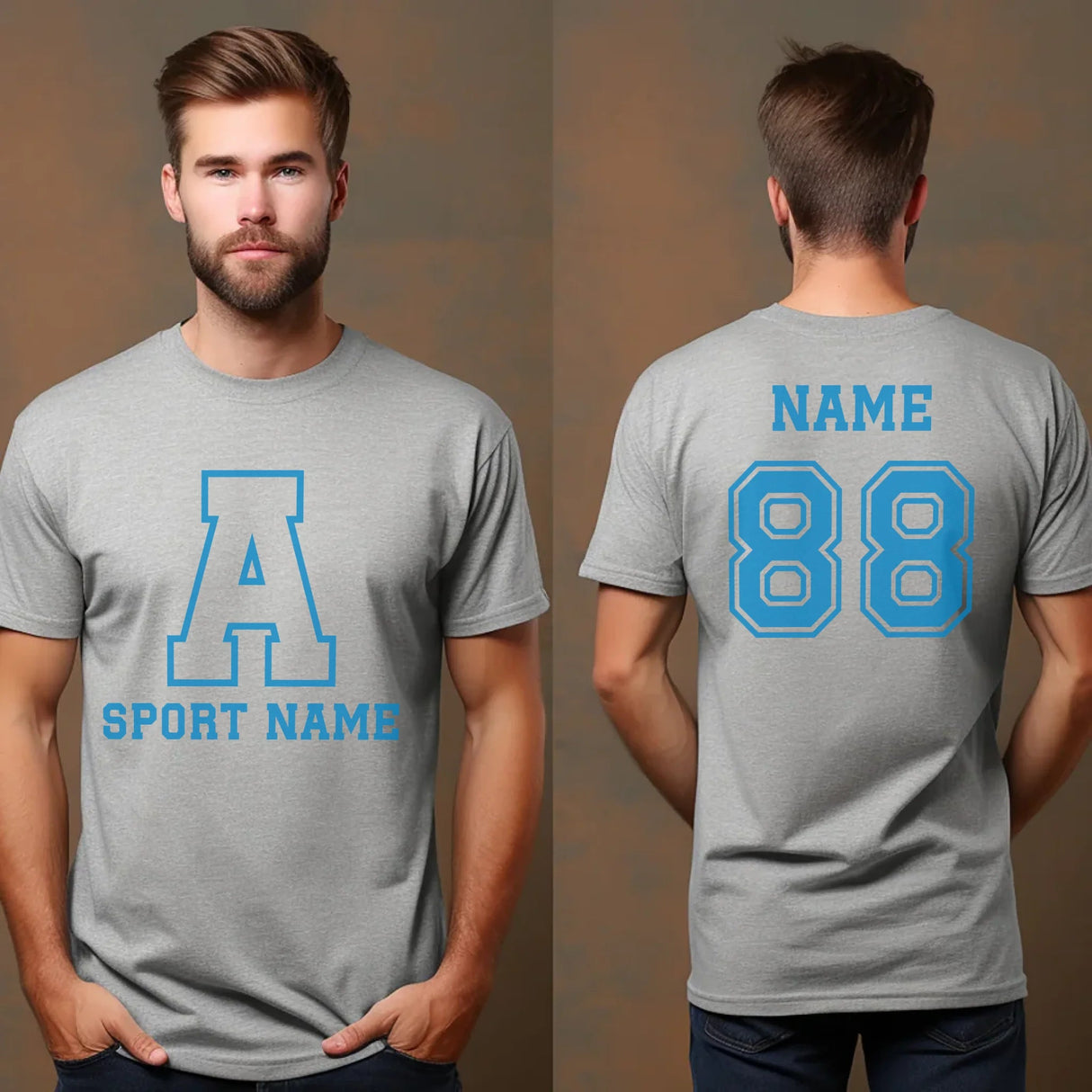 Custom School Spirit Shirt With Initial & Sport With Classic Letter Block Design on a Unisex T-Shirt