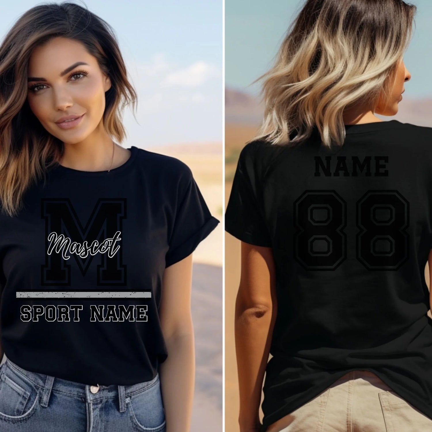 Custom School Spirit Shirt With Large Initial, Mascot & Sport Name on a Unisex T-Shirt