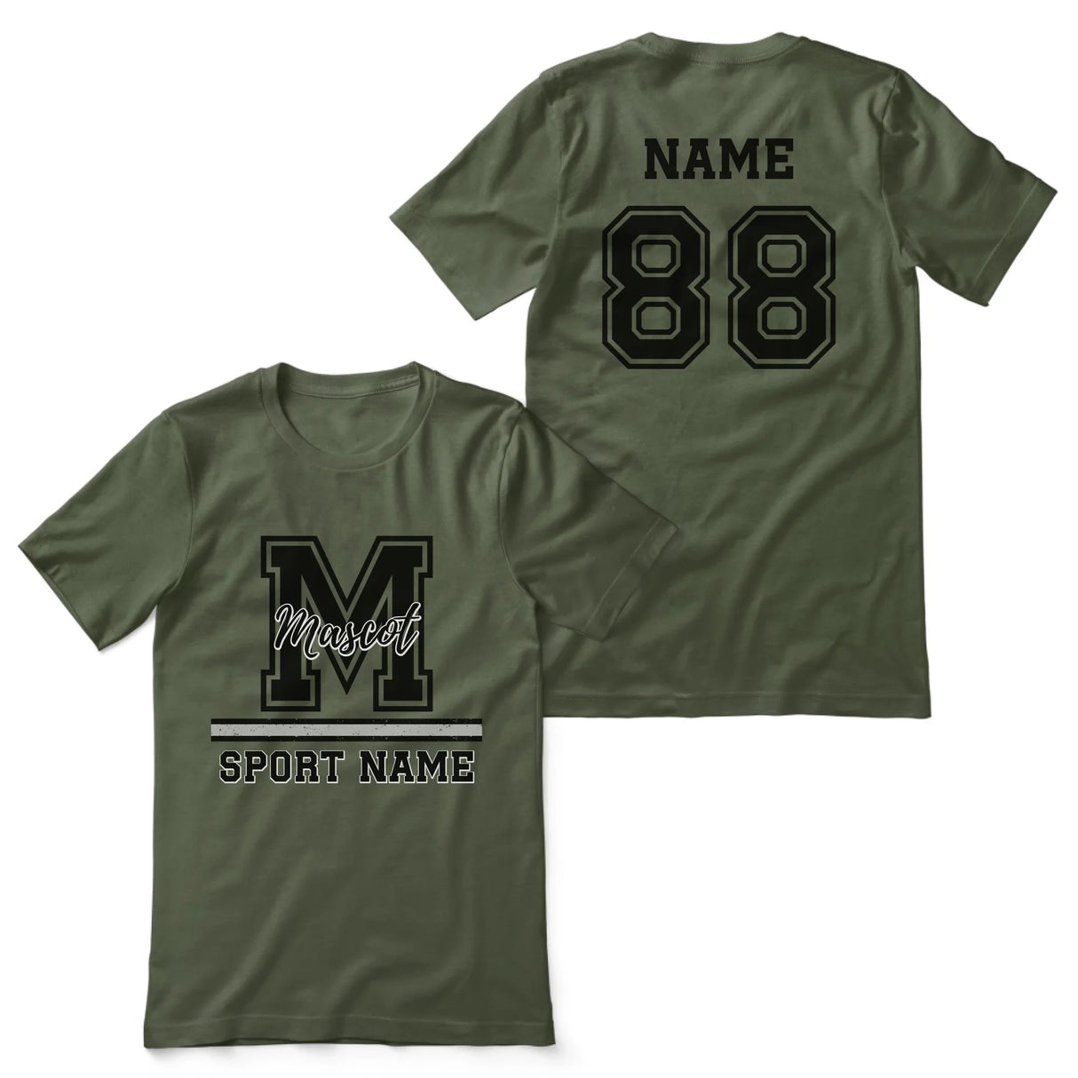 Custom School Spirit Shirt With Large Initial, Mascot & Sport Name on a Unisex T-Shirt