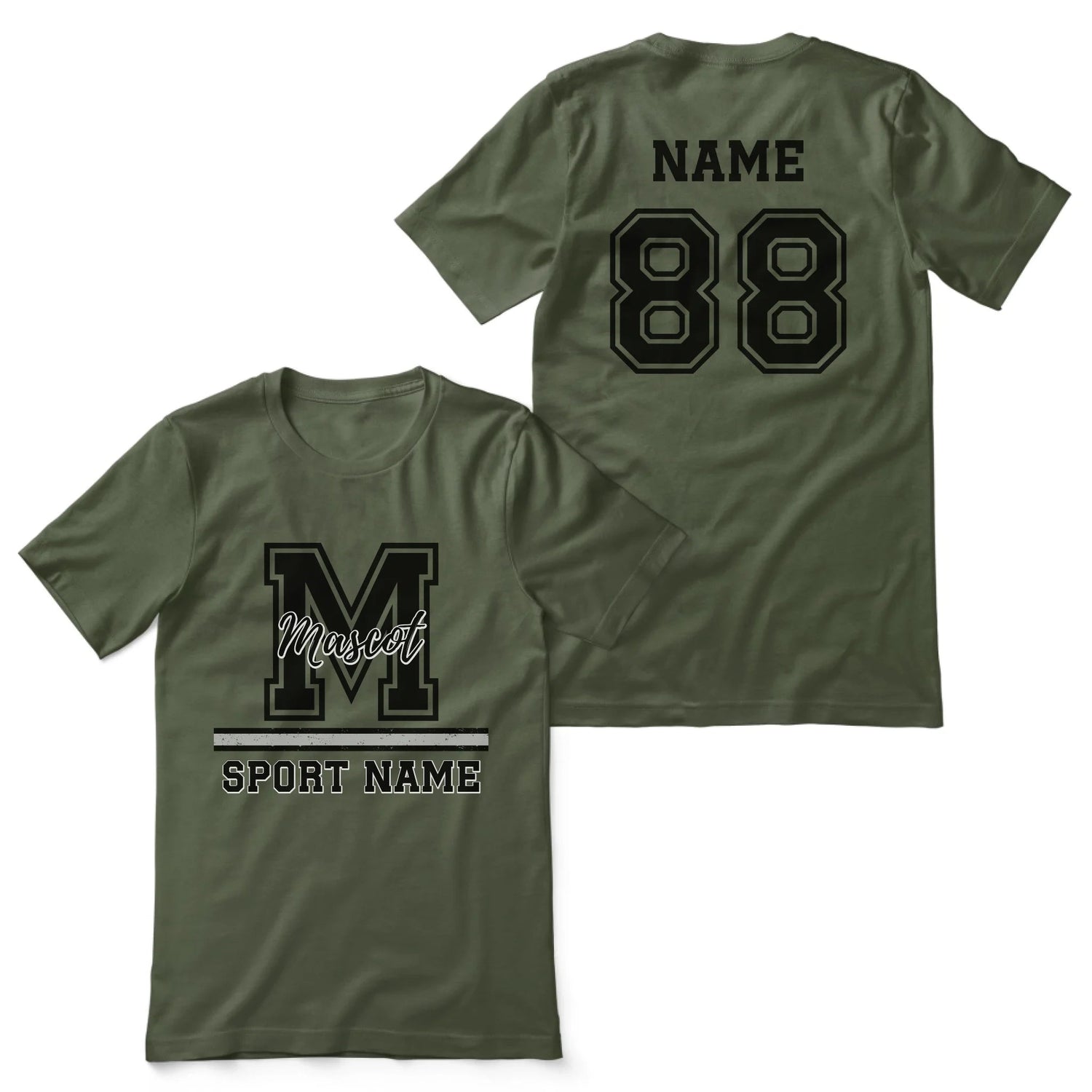 Custom School Spirit Shirt With Large Initial, Mascot & Sport Name on a Unisex T-Shirt
