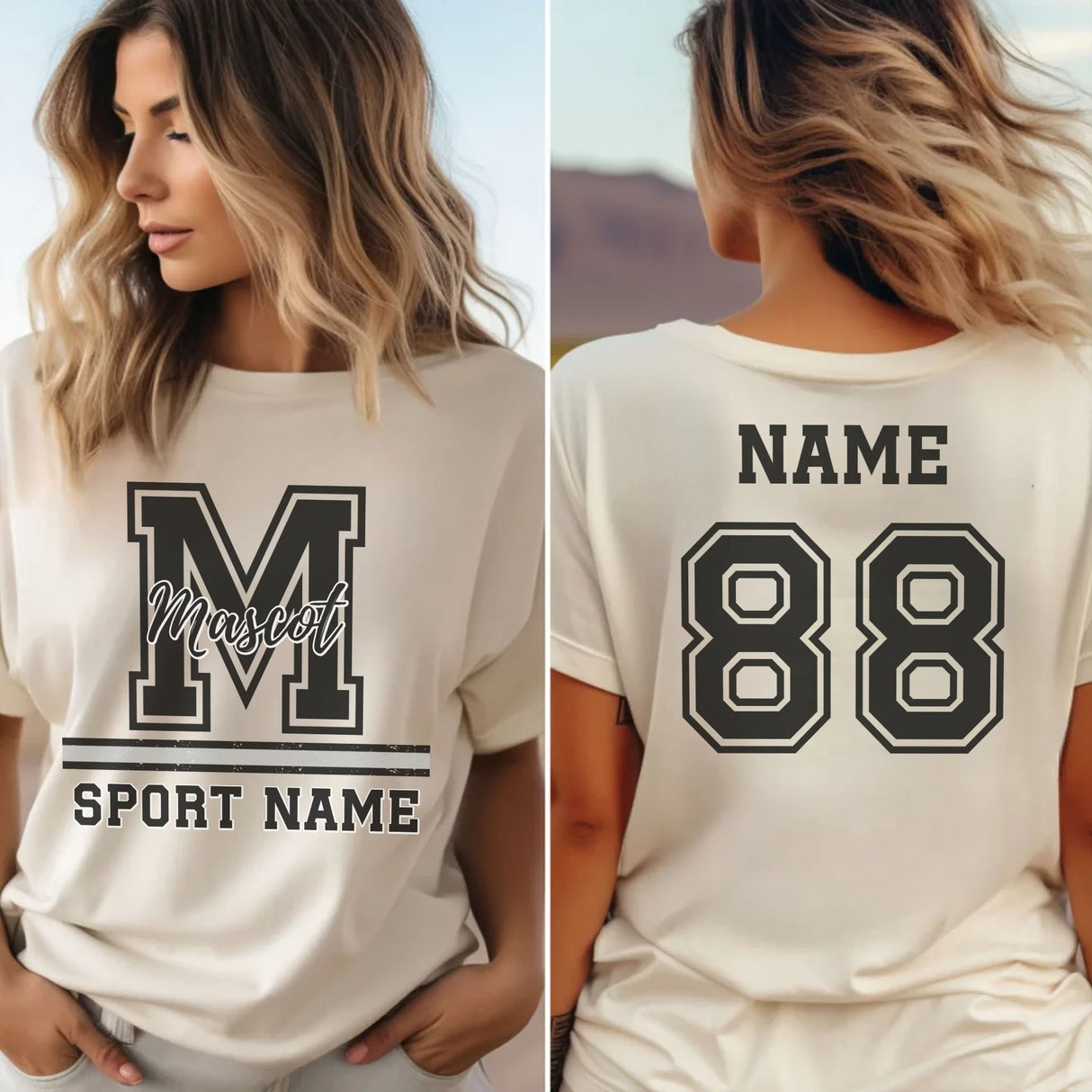 Custom School Spirit Shirt With Large Initial, Mascot & Sport Name on a Unisex T-Shirt