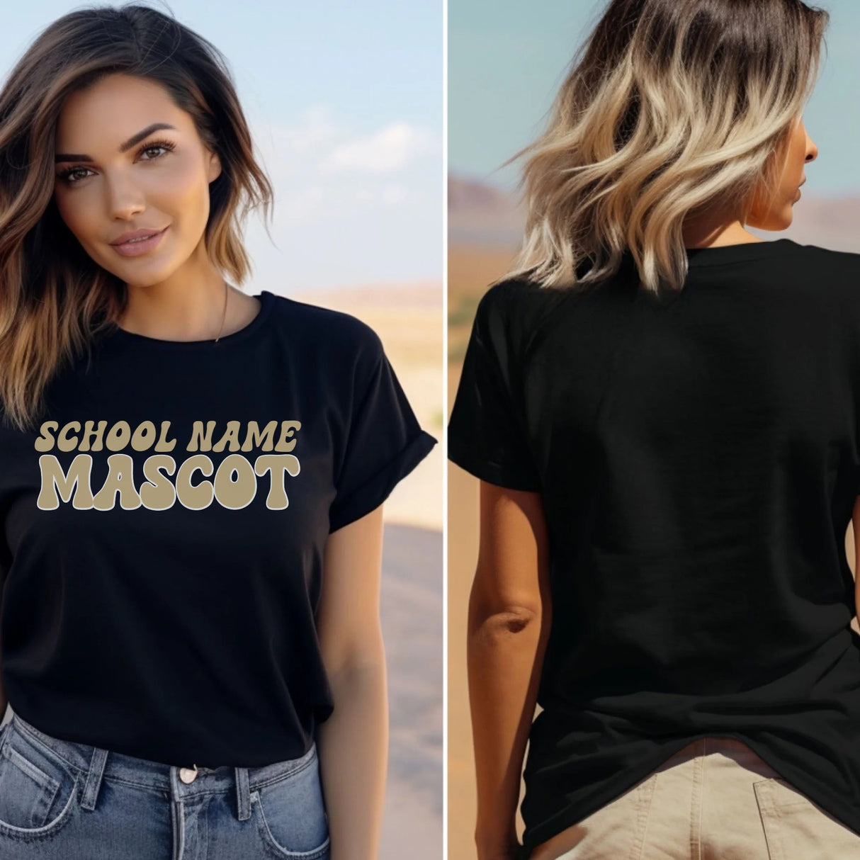 Custom School Spirit Shirt With School and Mascot Name With Retro Design on a Unisex T-Shirt