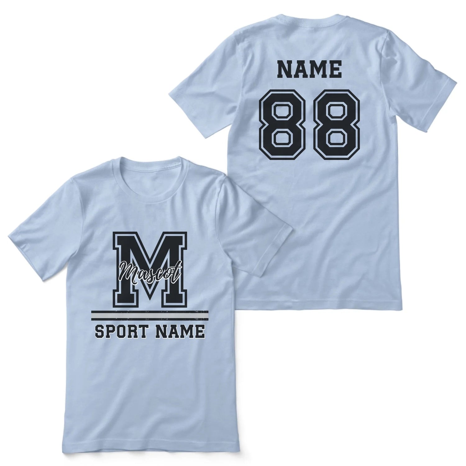 Custom School Spirit Shirt With Large Initial, Mascot & Sport Name on a Unisex T-Shirt