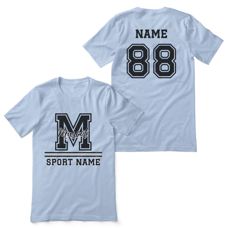 Custom School Spirit Shirt With Large Initial, Mascot & Sport Name on a Unisex T-Shirt