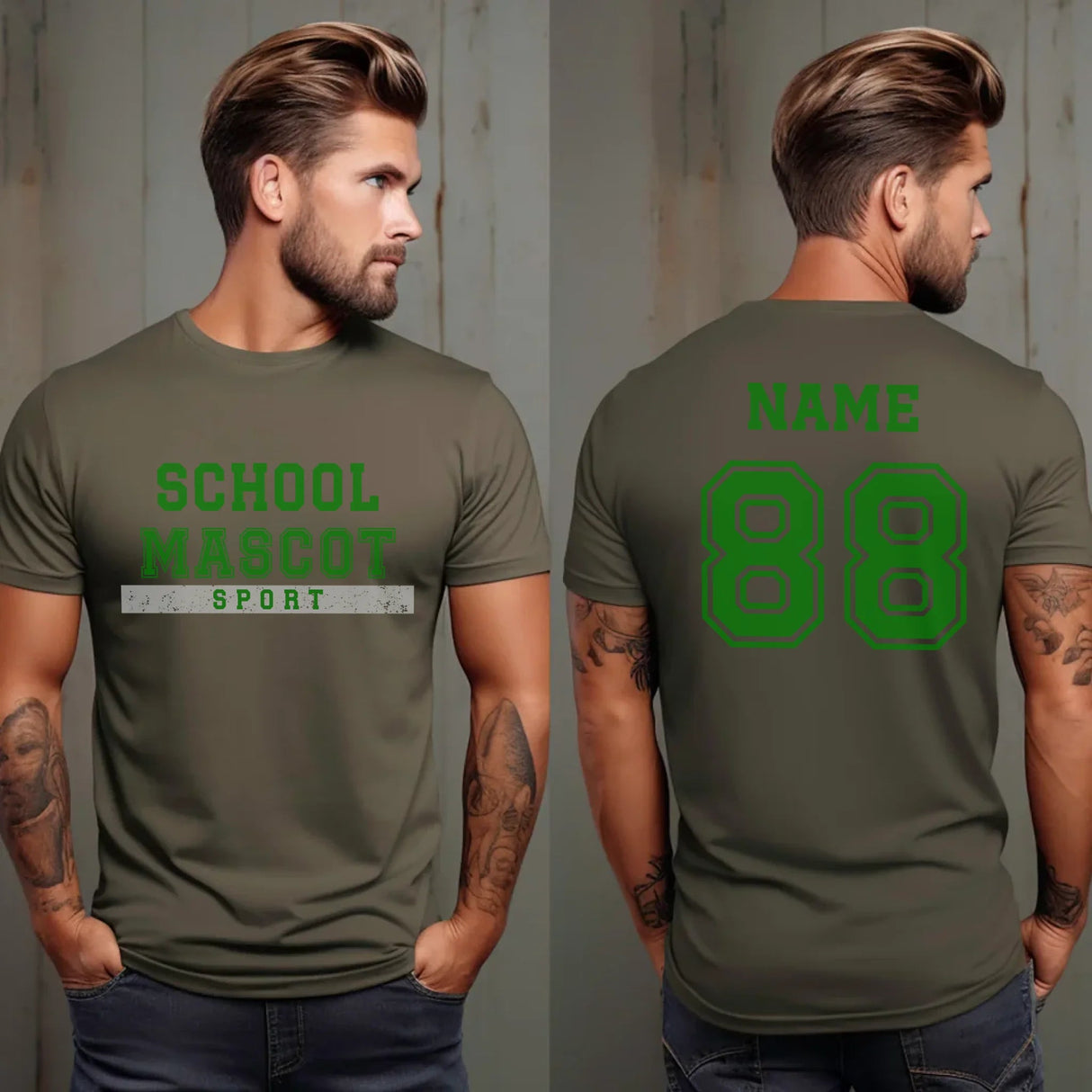 Custom School Spirit Shirt With Mascot & Sport Name With Bold Varsity Design on a Unisex T-Shirt