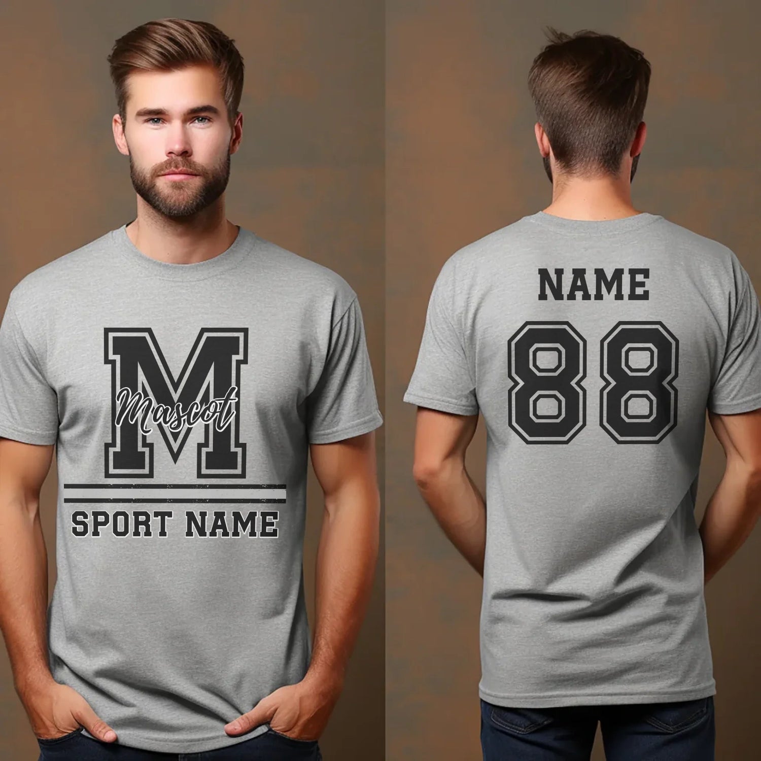 Custom School Spirit Shirt With Large Initial, Mascot & Sport Name on a Unisex T-Shirt