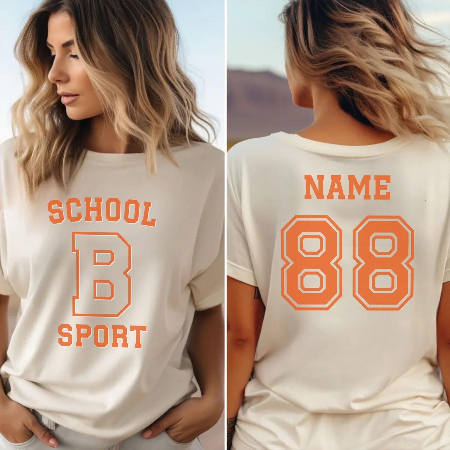 Custom School Spirit Shirt With School, Initial & Sport Name With Collegiate Letter Design on a Unisex T-Shirt