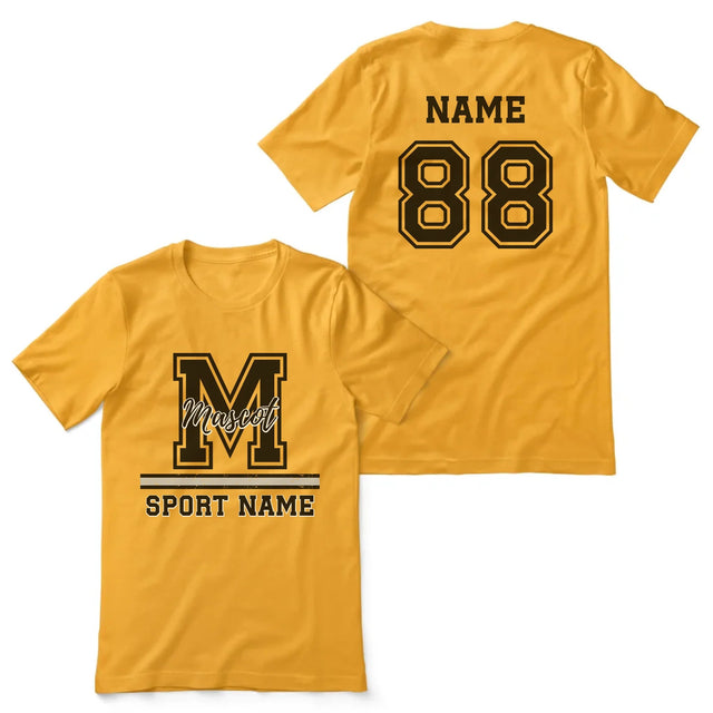 Custom School Spirit Shirt With Large Initial, Mascot & Sport Name on a Unisex T-Shirt