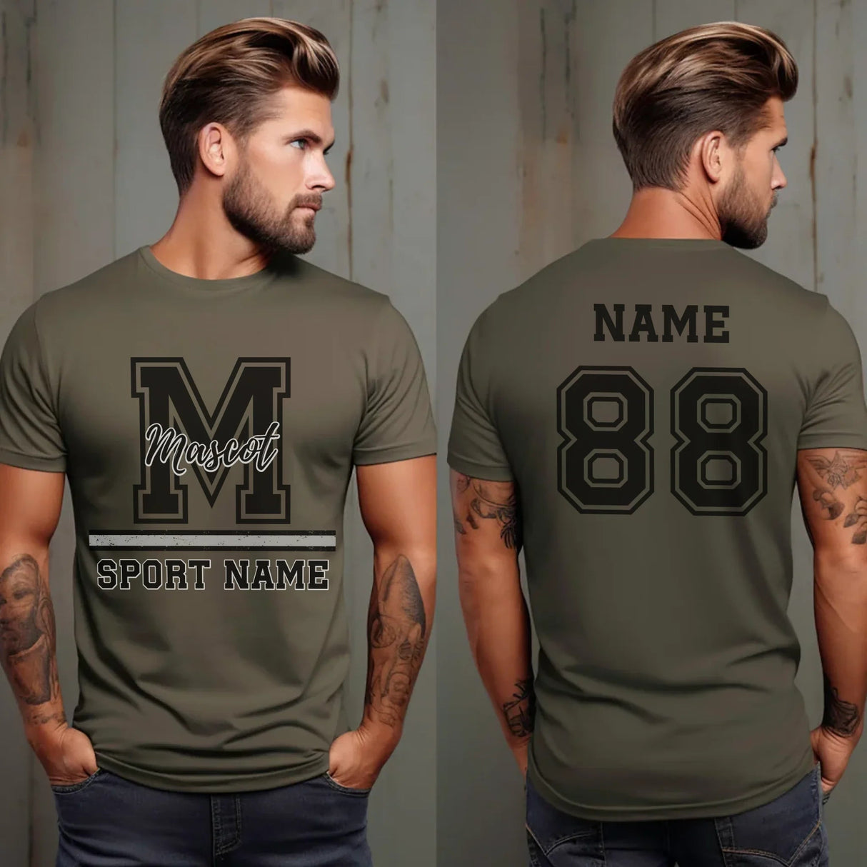 Custom School Spirit Shirt With Large Initial, Mascot & Sport Name on a Unisex T-Shirt