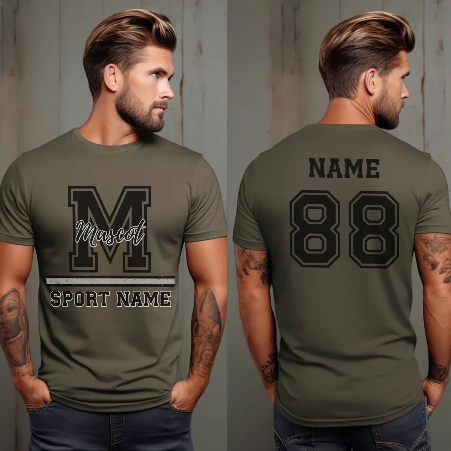 Custom School Spirit Shirt With Large Initial, Mascot & Sport Name on a Unisex T-Shirt