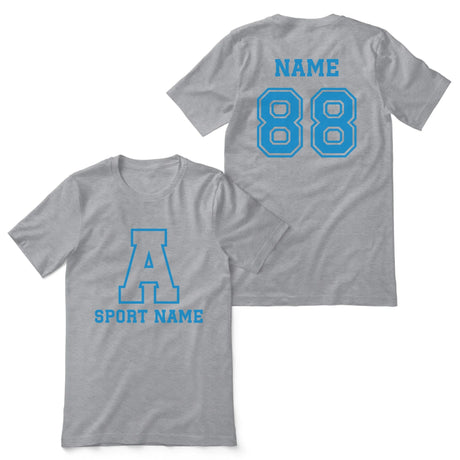 Custom School Spirit Shirt With Initial & Sport With Classic Letter Block Design on a Unisex T-Shirt