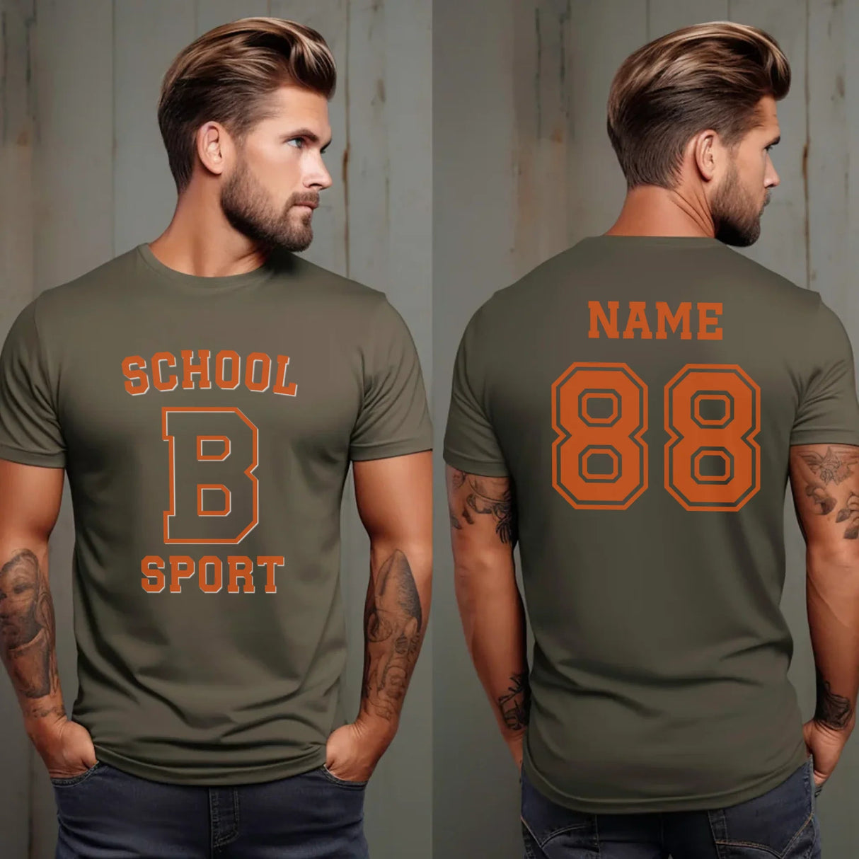 Custom School Spirit Shirt With School, Initial & Sport Name With Collegiate Letter Design on a Unisex T-Shirt