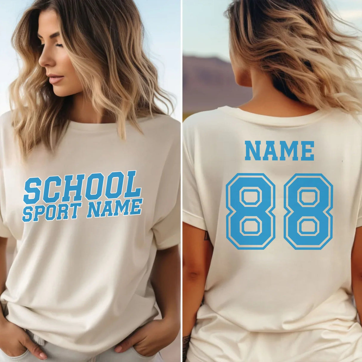 Custom School Spirit Shirt With School and Mascot Name With Slanted Block Varsity Design on a Unisex T-Shirt
