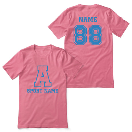 Custom School Spirit Shirt With Initial & Sport With Classic Letter Block Design on a Unisex T-Shirt