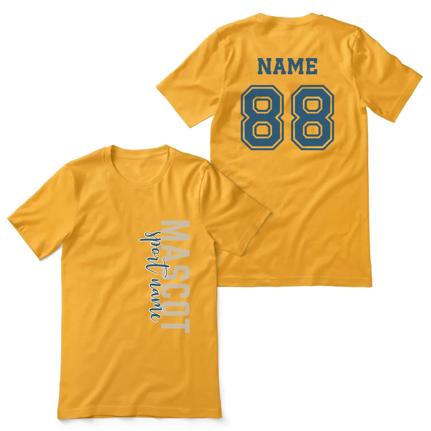 Custom School Spirit Shirt With Mascot & Sport Name With Modern Vertical Design on a Unisex T-Shirt