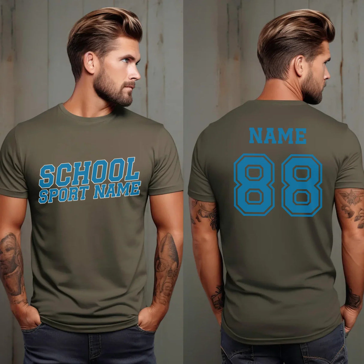 Custom School Spirit Shirt With School and Mascot Name With Slanted Block Varsity Design on a Unisex T-Shirt
