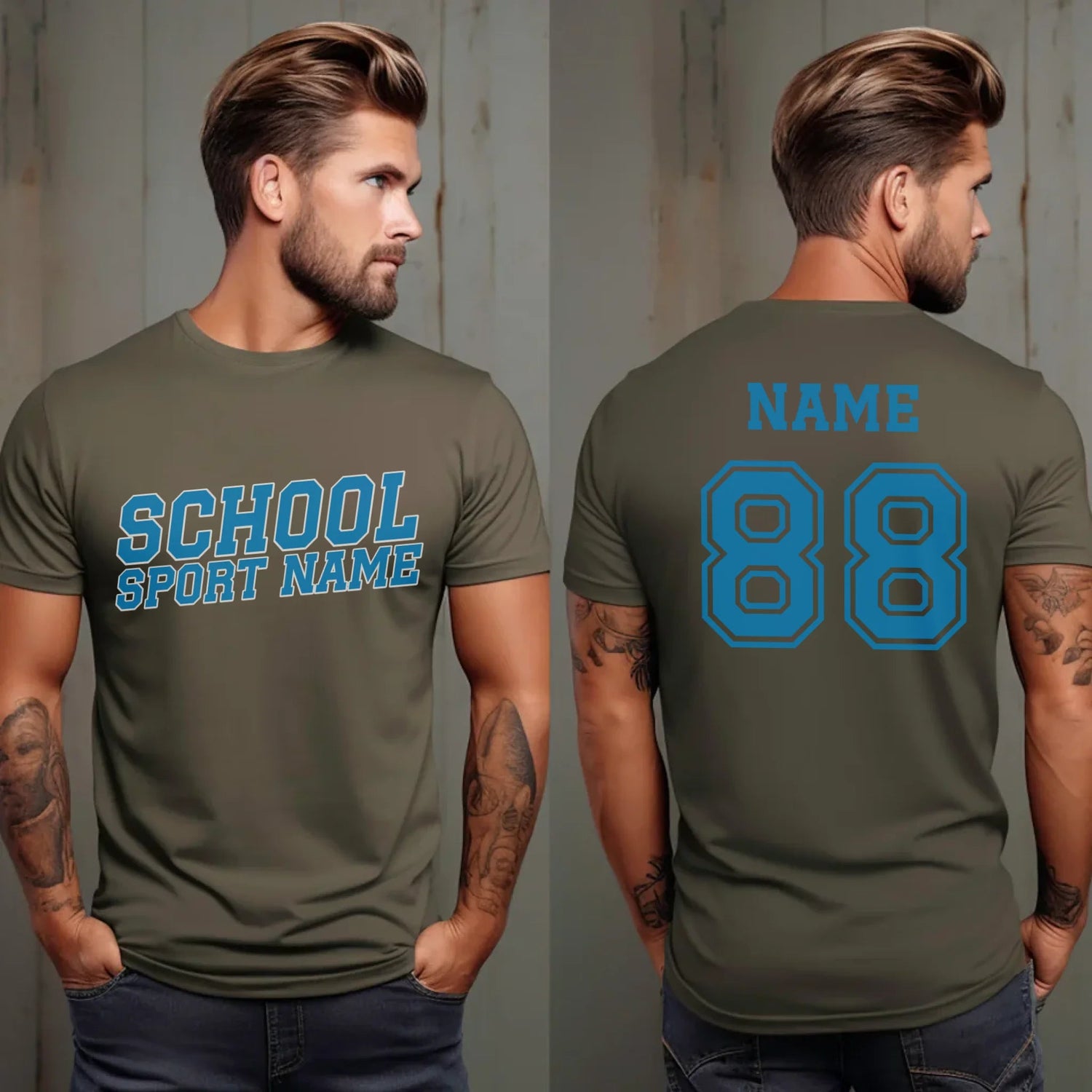 Custom School Spirit Shirt With School and Mascot Name With Slanted Block Varsity Design on a Unisex T-Shirt
