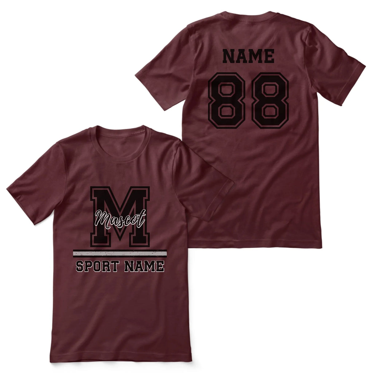 Custom School Spirit Shirt With Large Initial, Mascot & Sport Name on a Unisex T-Shirt