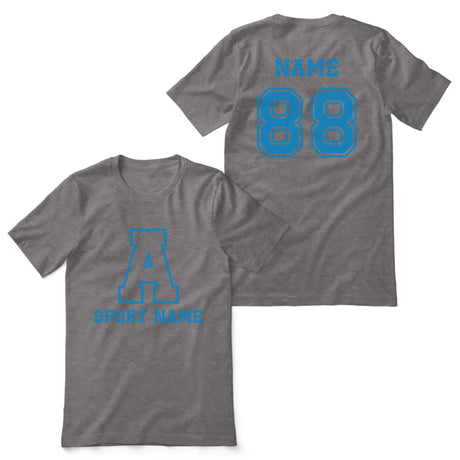 Custom School Spirit Shirt With Initial & Sport With Classic Letter Block Design on a Unisex T-Shirt