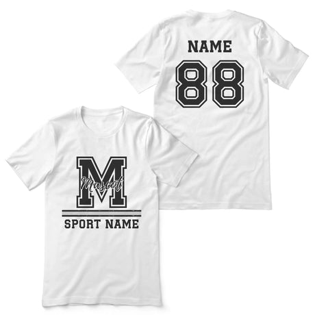 Custom School Spirit Shirt With Large Initial, Mascot & Sport Name on a Unisex T-Shirt