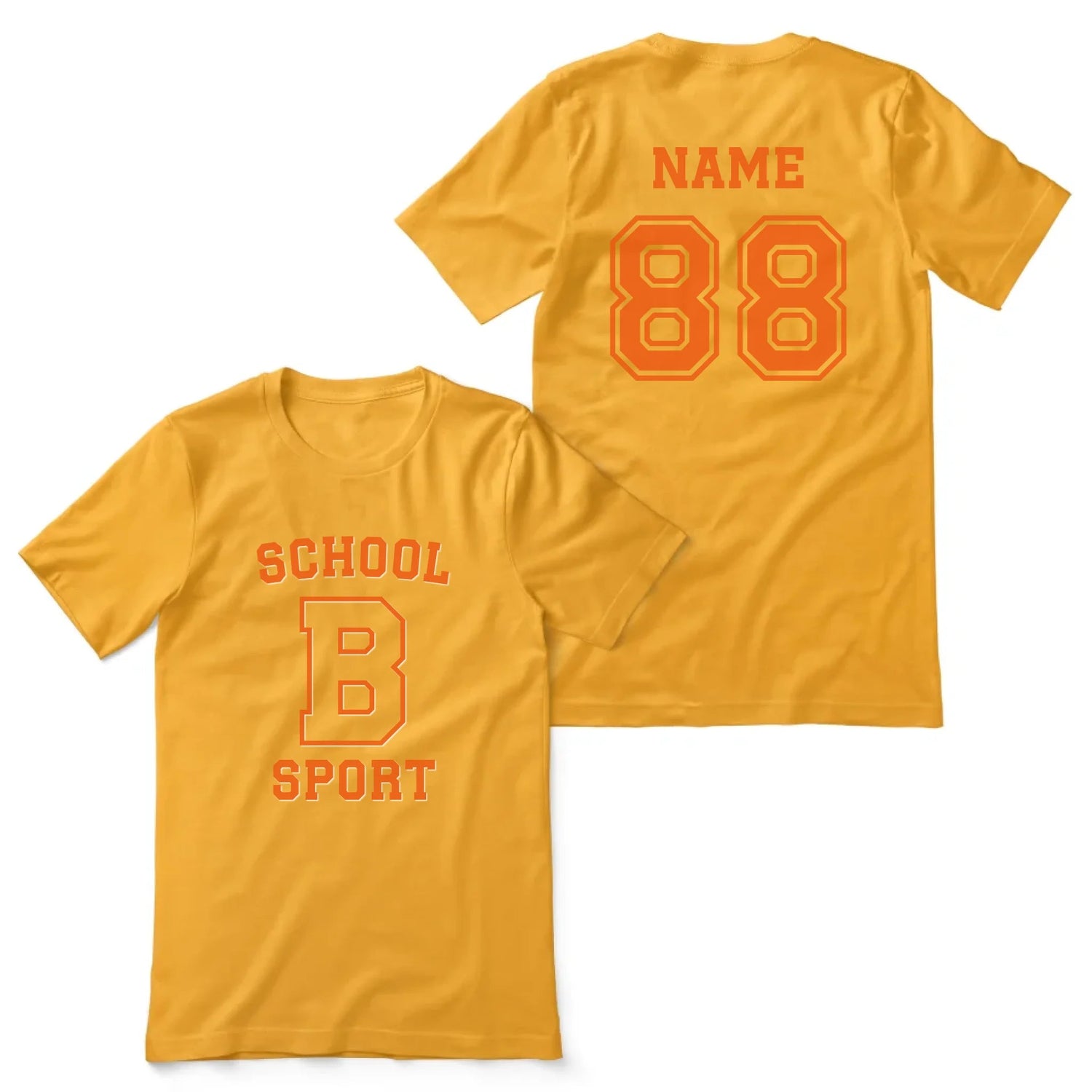 Custom School Spirit Shirt With School, Initial & Sport Name With Collegiate Letter Design on a Unisex T-Shirt