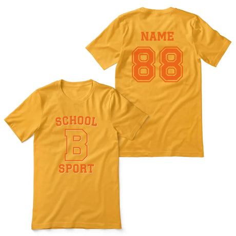 Custom School Spirit Shirt With School, Initial & Sport Name With Collegiate Letter Design on a Unisex T-Shirt