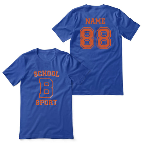 Custom School Spirit Shirt With School, Initial & Sport Name With Collegiate Letter Design on a Unisex T-Shirt