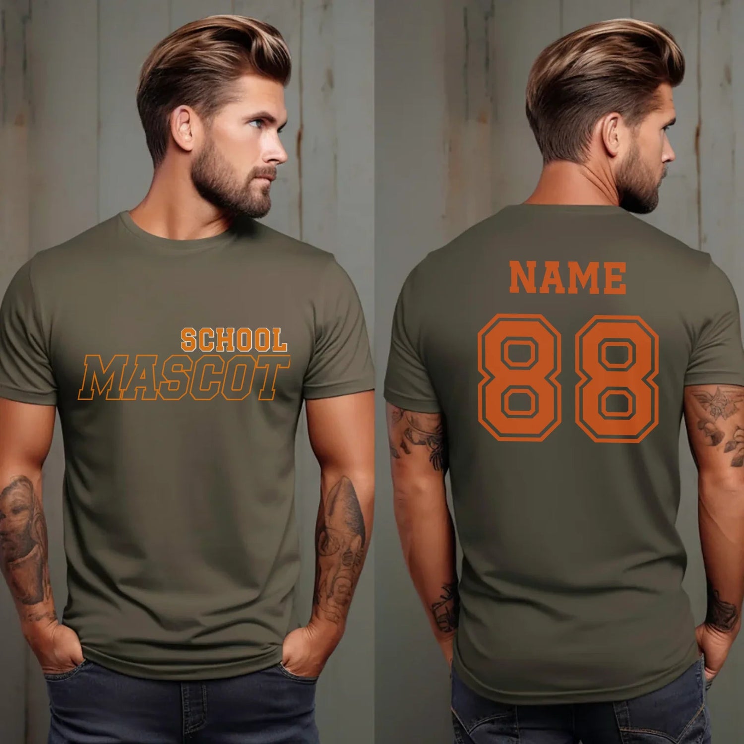 Custom School Spirit Shirt With School and Mascot with Outline Design on a Unisex T-Shirt