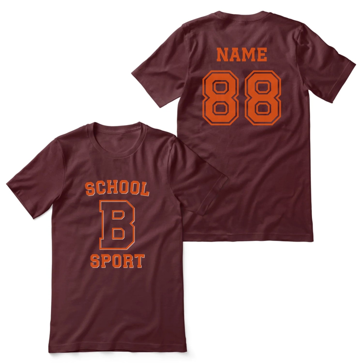 Custom School Spirit Shirt With School, Initial & Sport Name With Collegiate Letter Design on a Unisex T-Shirt