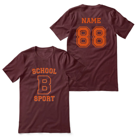 Custom School Spirit Shirt With School, Initial & Sport Name With Collegiate Letter Design on a Unisex T-Shirt