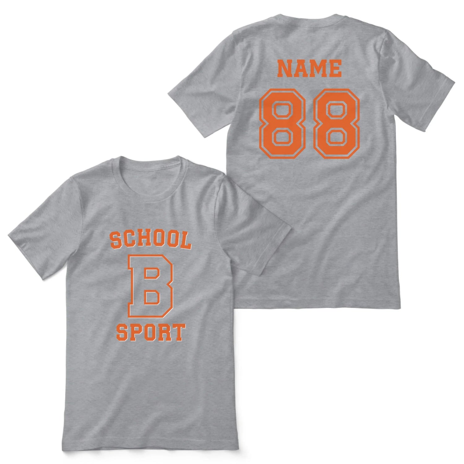 Custom School Spirit Shirt With School, Initial & Sport Name With Collegiate Letter Design on a Unisex T-Shirt