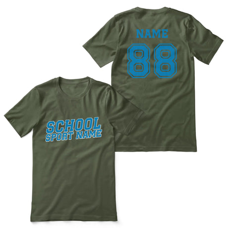 Custom School Spirit Shirt With School and Mascot Name With Slanted Block Varsity Design on a Unisex T-Shirt