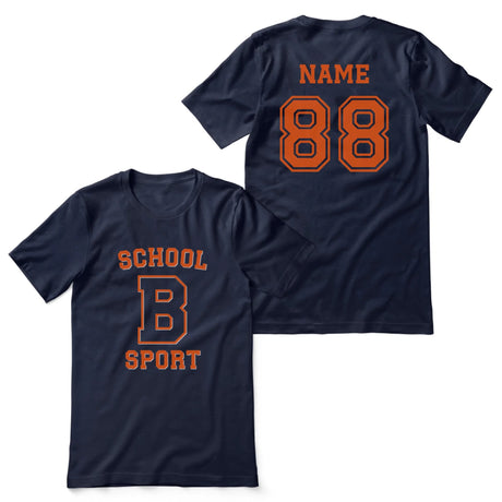 Custom School Spirit Shirt With School, Initial & Sport Name With Collegiate Letter Design on a Unisex T-Shirt