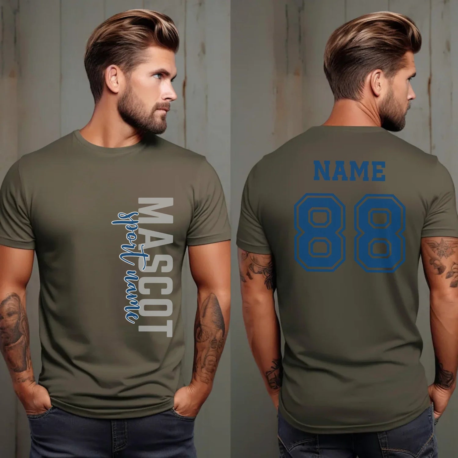 Custom School Spirit Shirt With Mascot & Sport Name With Modern Vertical Design on a Unisex T-Shirt