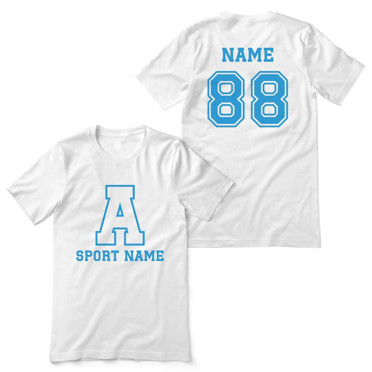 Custom School Spirit Shirt With Initial & Sport With Classic Letter Block Design on a Unisex T-Shirt