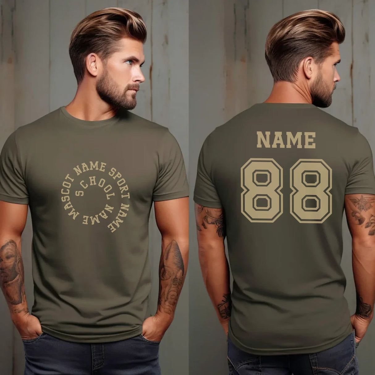 Custom School Spirit Shirt With Spiral Text Design on a Unisex T-Shirt