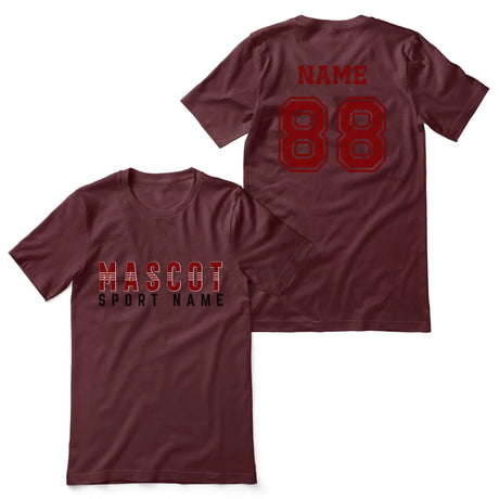 Custom School Spirit Shirt With Mascot and Sport With Striped Text Design on a Unisex T-Shirt