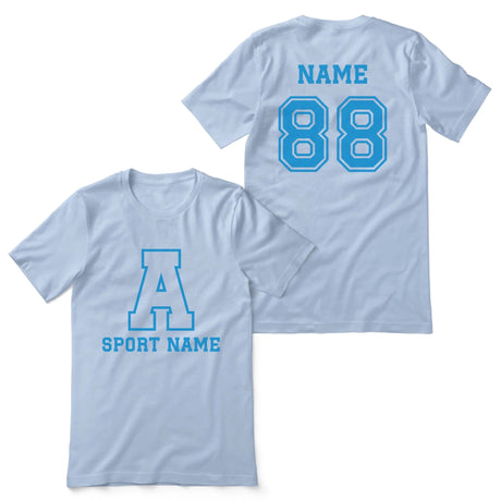 Custom School Spirit Shirt With Initial & Sport With Classic Letter Block Design on a Unisex T-Shirt