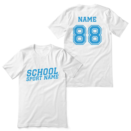 Custom School Spirit Shirt With School and Mascot Name With Slanted Block Varsity Design on a Unisex T-Shirt
