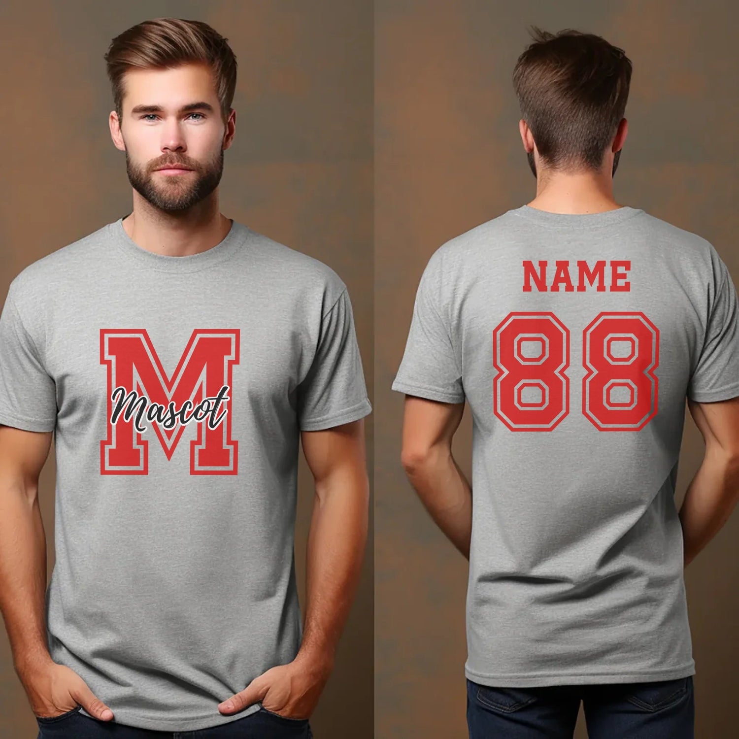 Custom School Mascot Shirt With Large Initial and Mascot Name on a Unisex T-Shirt