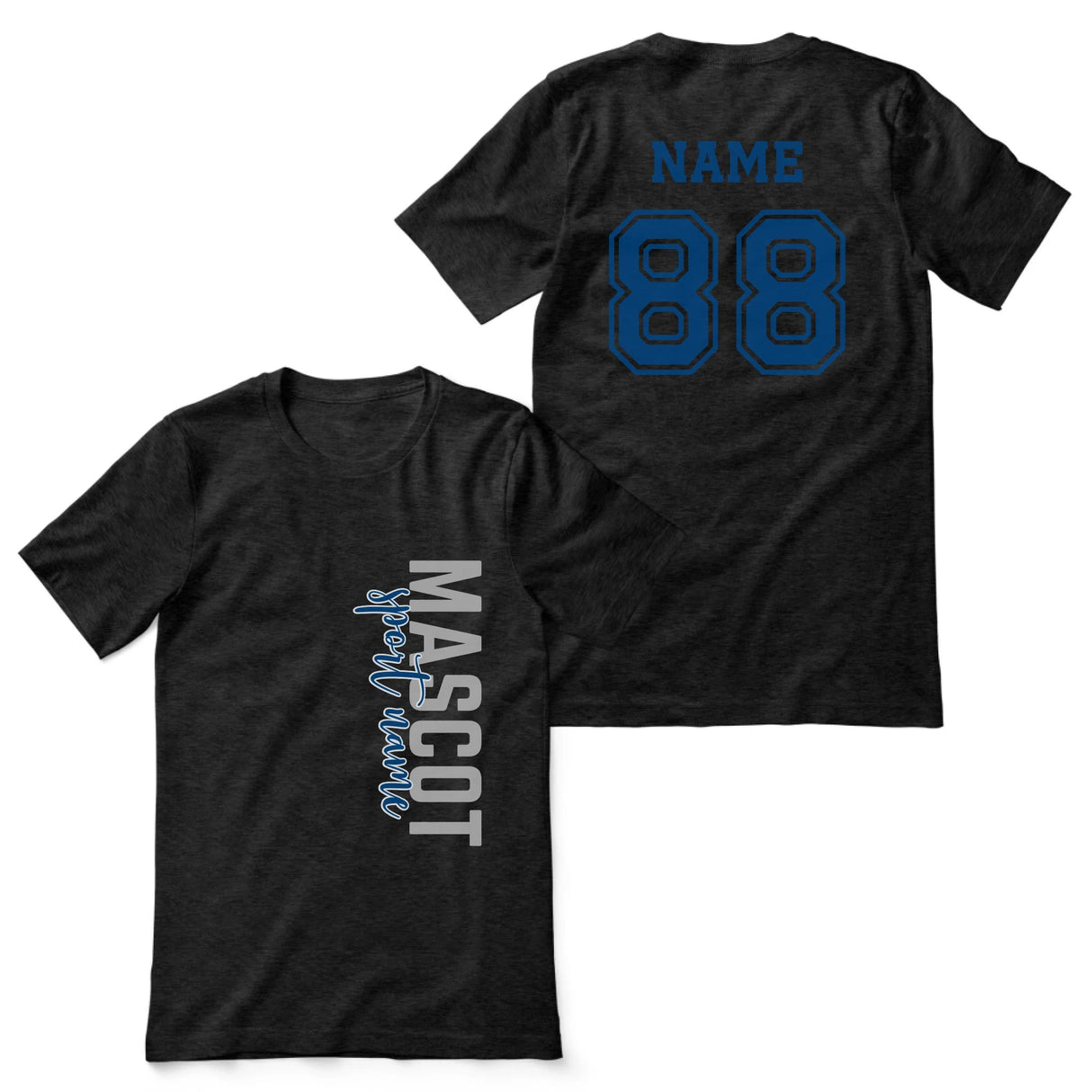 Custom School Spirit Shirt With Mascot & Sport Name With Modern Vertical Design on a Unisex T-Shirt