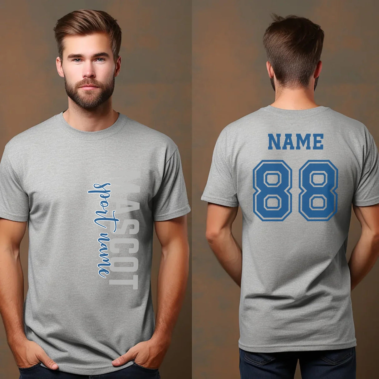 Custom School Spirit Shirt With Mascot & Sport Name With Modern Vertical Design on a Unisex T-Shirt