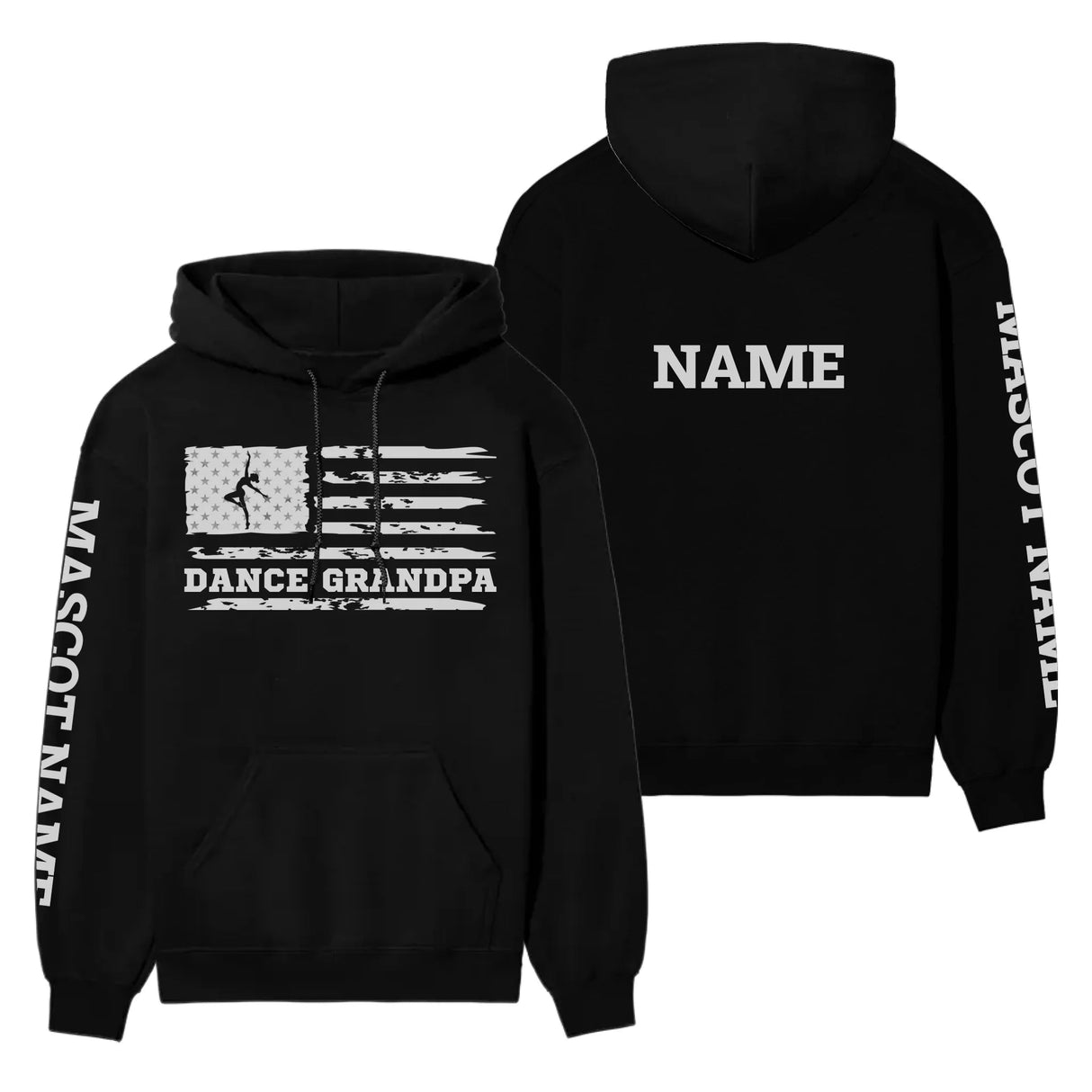 Dance Grandpa Horizontal Flag With Dancer Name on a Hoodie with a White Graphic