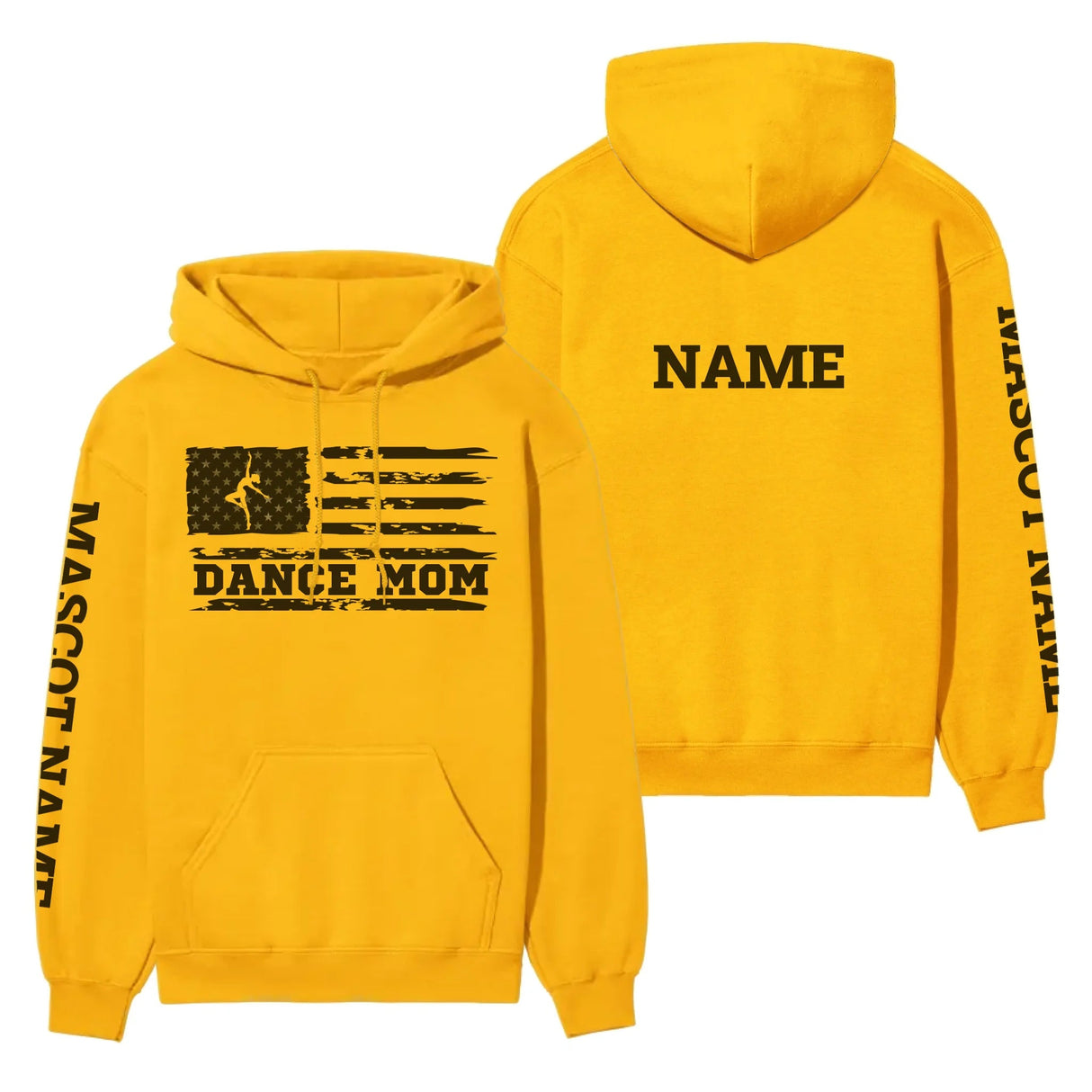 Dance Mom Horizontal Flag With Dancer Name on a Hoodie with a Black Graphic