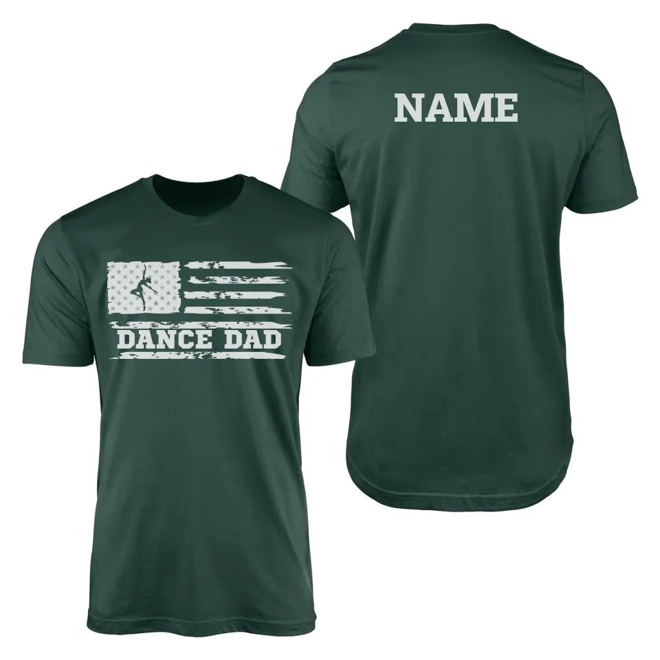 Dance Dad Horizontal Flag With Dancer Name on a Men's T-Shirt with a White Graphic