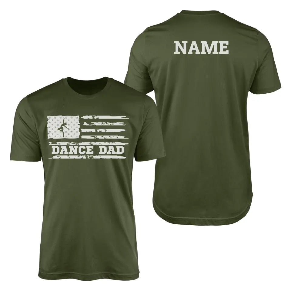 Dance Dad Horizontal Flag With Dancer Name on a Men's T-Shirt with a White Graphic