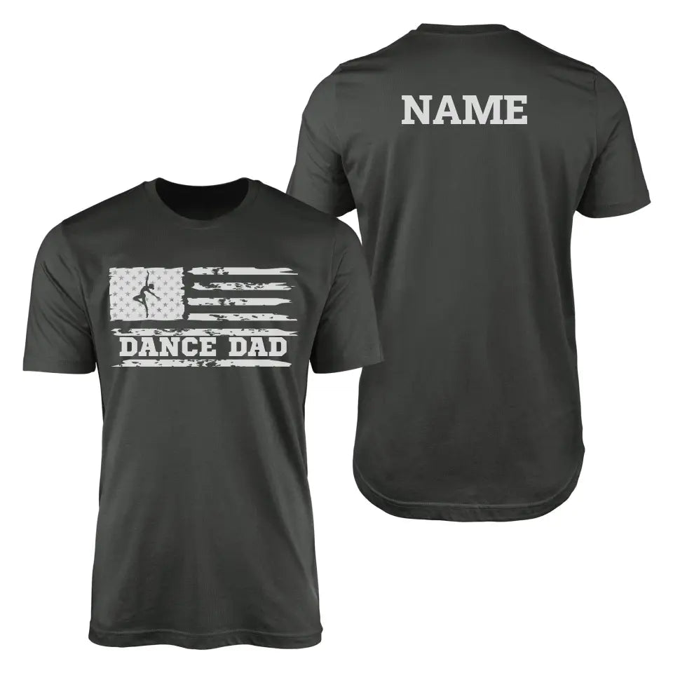 Dance Dad Horizontal Flag With Dancer Name on a Men's T-Shirt with a White Graphic
